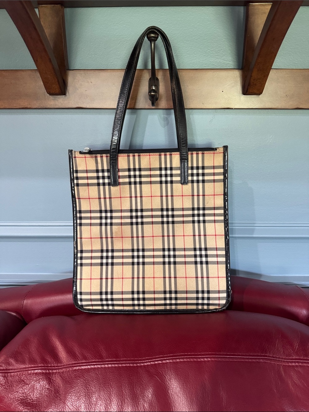 Classic Plaid Tote with Black Leather Handles